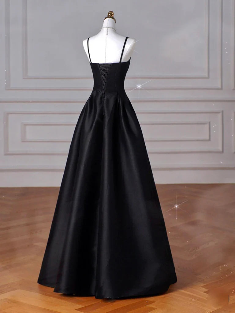Sweetheart Neck Satin Black Long Prom Dress Black Long Evening Dress gowns evening dresses simple gentle atmospheric and unique desi Bring summer colors to enhance whiteness