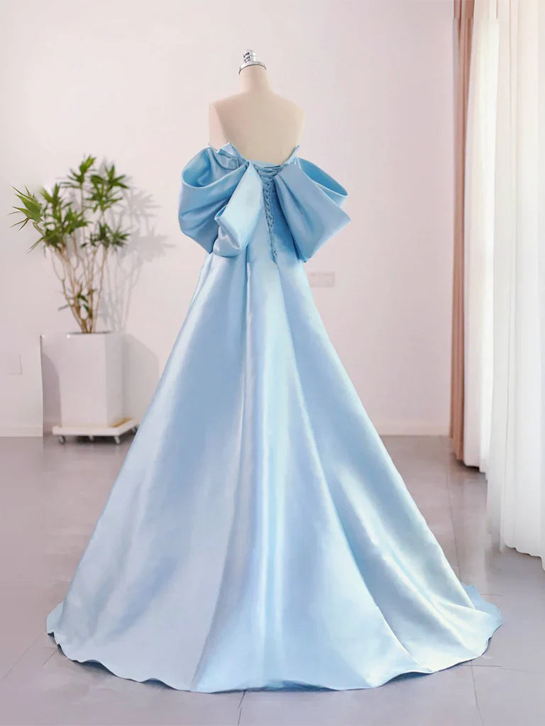 Sweetheart Neck Satin Blue Long Prom Dress Blue Long Formal Dress gowns evening dresses simple gentle atmospheric and unique desi Bring summer colors to enhance whiteness