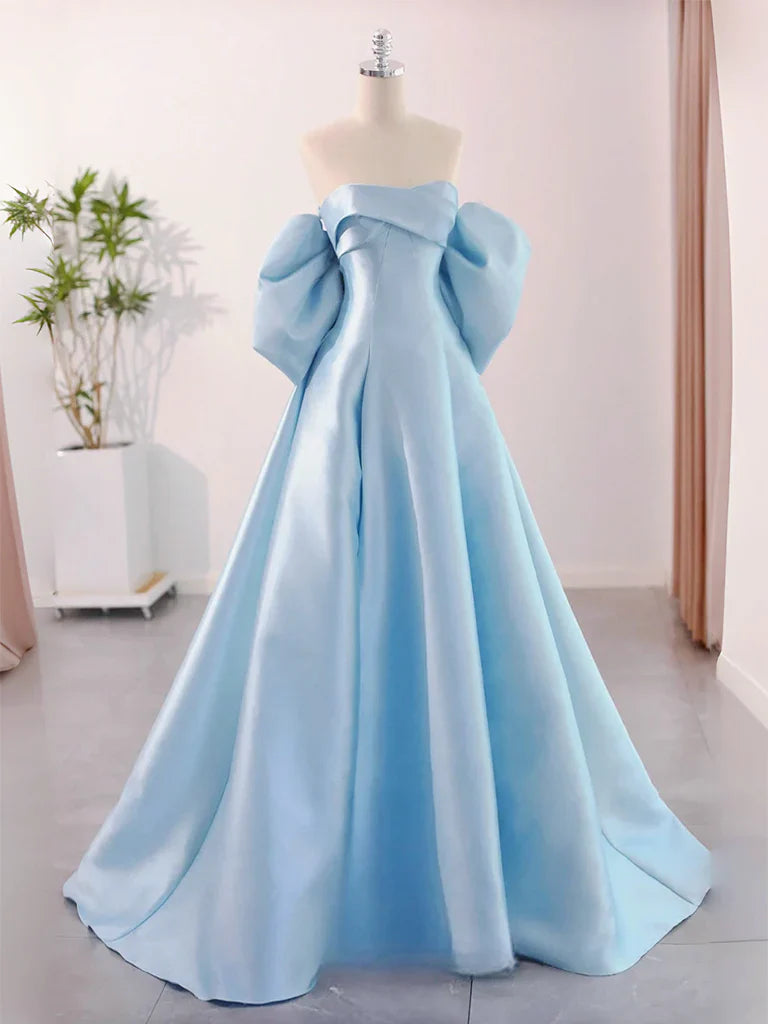 Sweetheart Neck Satin Blue Long Prom Dress Blue Long Formal Dress gowns evening dresses simple gentle atmospheric and unique desi Bring summer colors to enhance whiteness