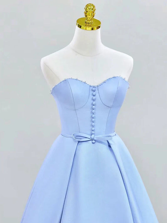 Sweetheart Neck Satin Blue Long Prom Dress aBlue Long Formal Dress gowns evening dresses simple gentle atmospheric and unique desi Bring summer colors to enhance whiteness