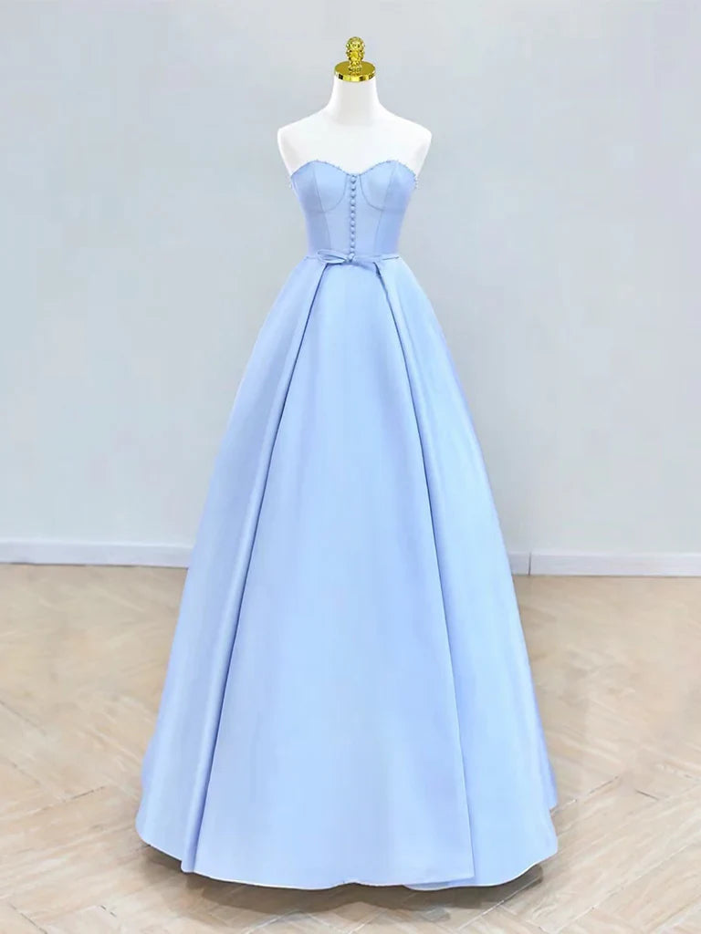 Sweetheart Neck Satin Blue Long Prom Dress aBlue Long Formal Dress gowns evening dresses simple gentle atmospheric and unique desi Bring summer colors to enhance whiteness
