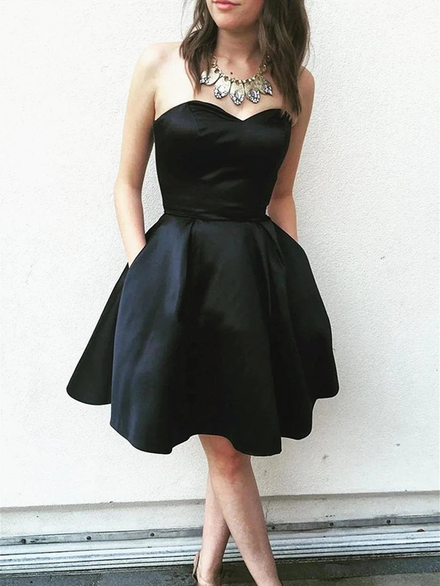 Sweetheart Neck Short Black Prom Dresses Short Black Formal Homecoming Dresses simple gentle atmospheric and unique desi Bring summer colors to enhance whiteness