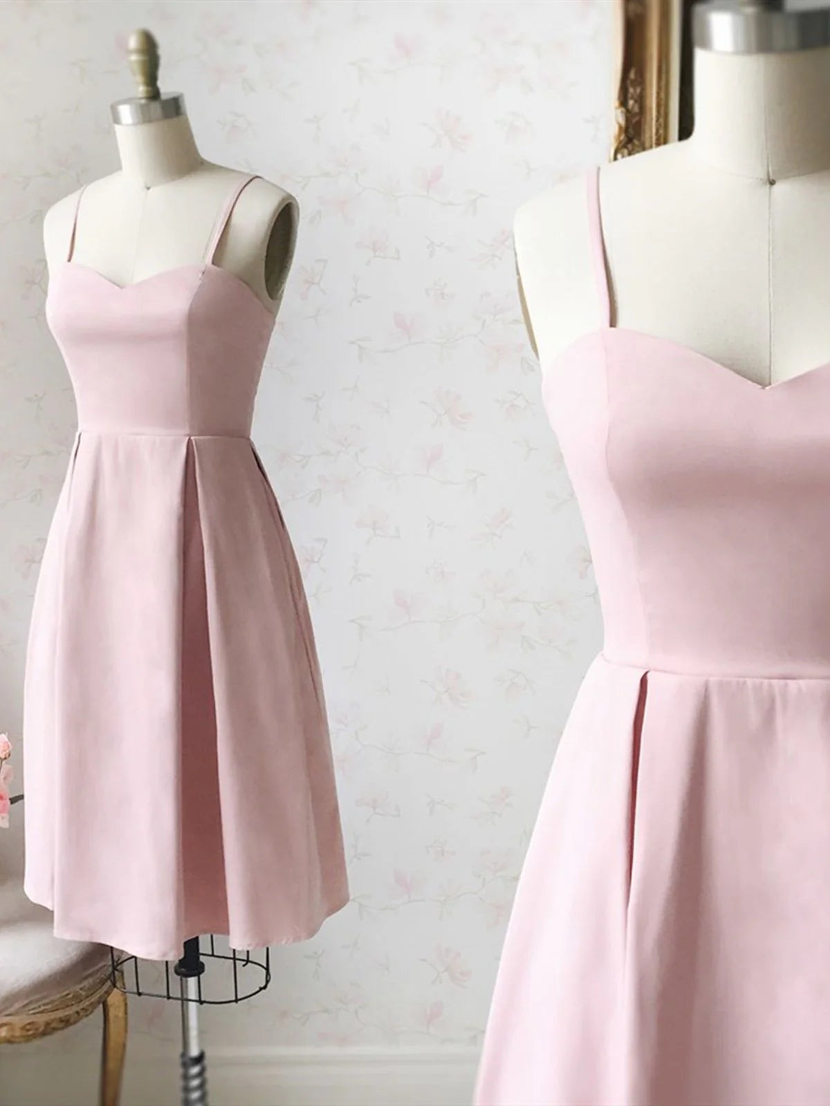 Sweetheart Neck Short Pink Satin Prom Dresses, Short Pink Formal Graduation Homecoming Dresses simple gentle atmospheric and unique desi Bring summer colors to enhance whiteness