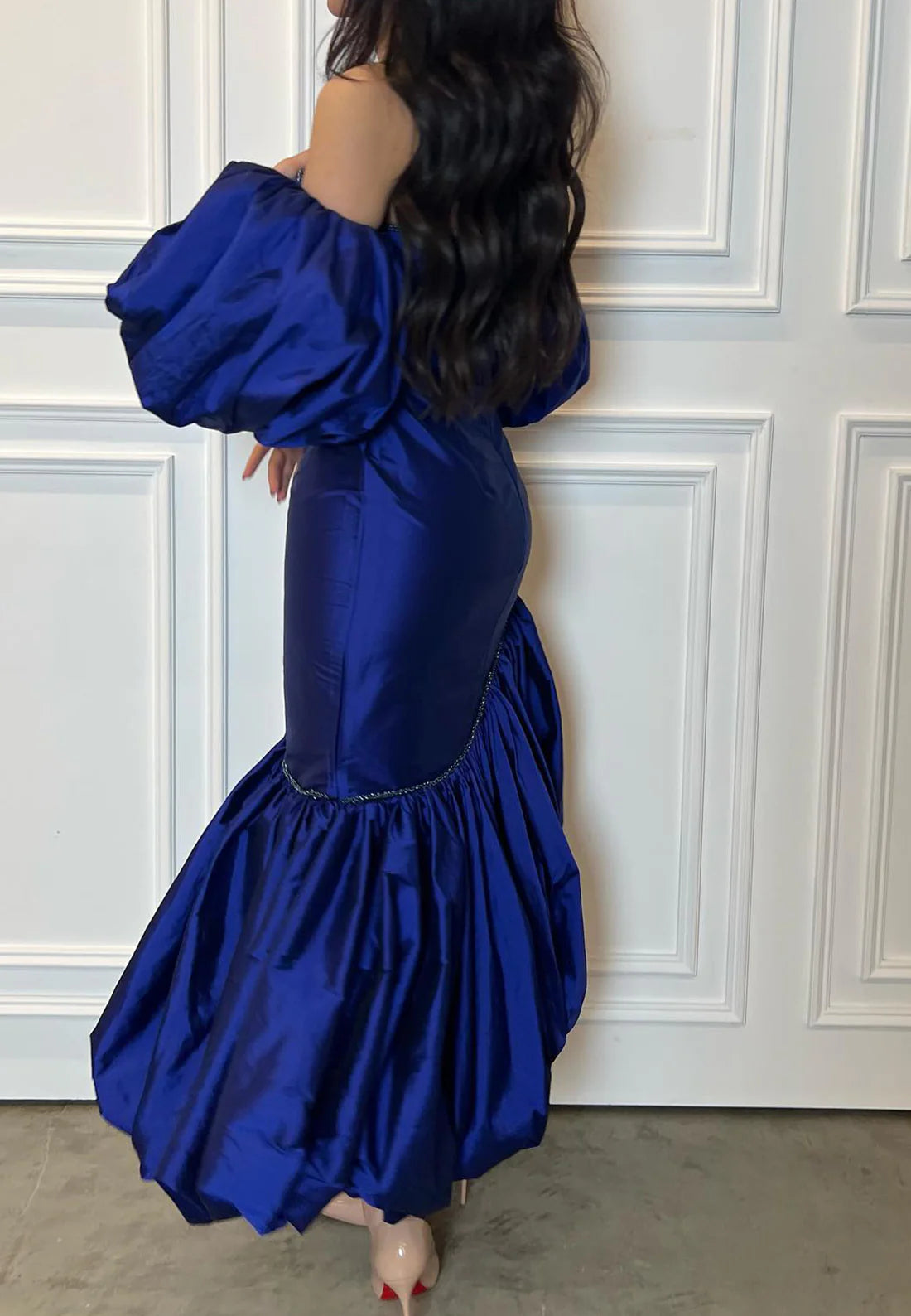 Sweetheart Puff Sleeves Pleated Mermaid Formal Dresss simple gentle atmospheric and unique desi Bring summer colors to enhance whiteness