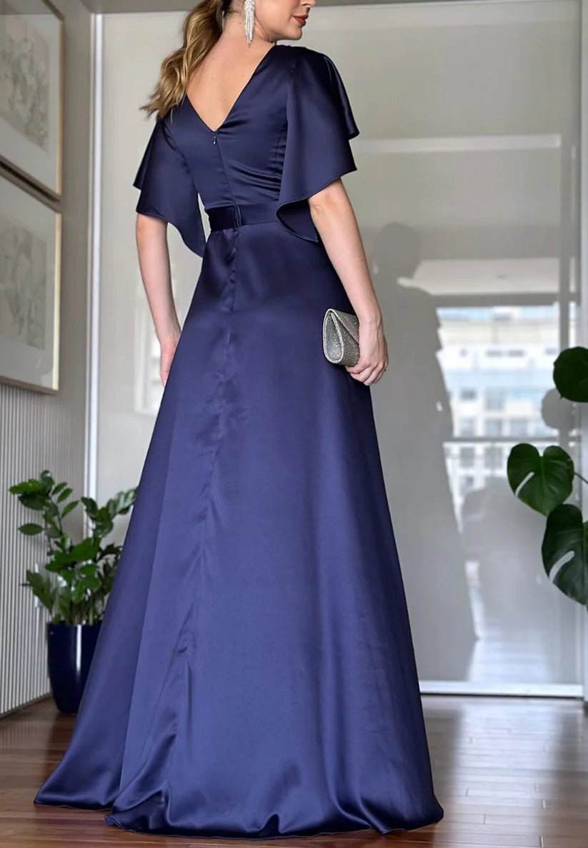 Sweetheart Short Sleeves Sleek Pleated A-Line Mother of Bride Dress simple gentle atmospheric and unique desi Bring summer colors to enhance whiteness