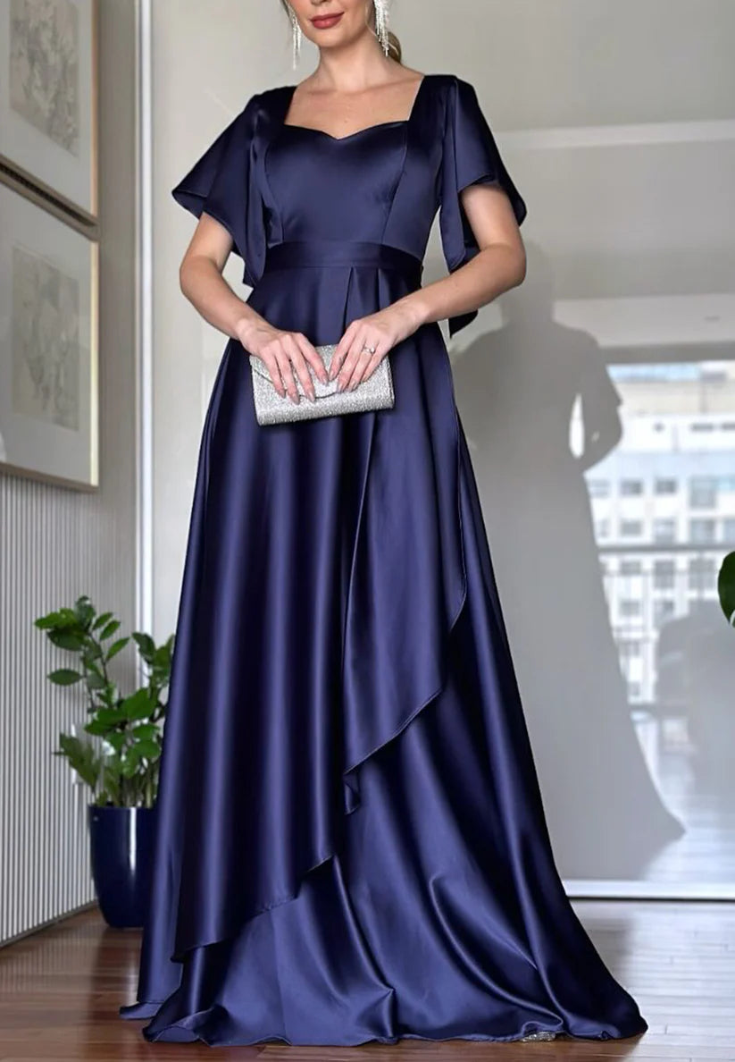 Sweetheart Short Sleeves Sleek Pleated A-Line Mother of Bride Dress simple gentle atmospheric and unique desi Bring summer colors to enhance whiteness