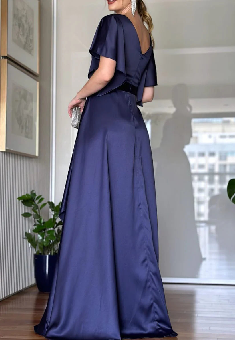 Sweetheart Short Sleeves Sleek Pleated A-Line Mother of Bride Dress simple gentle atmospheric and unique desi Bring summer colors to enhance whiteness