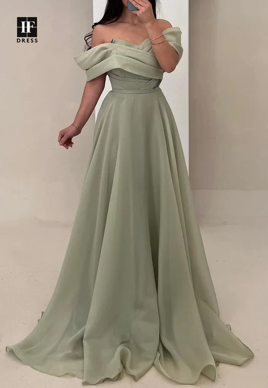 Sweetheart Sleeveless A-Line Evening Dress Off-Shoulder Beaded Pleated Chiffon Formal Gowns simple gentle atmospheric and unique desi Bring summer colors to enhance whiteness