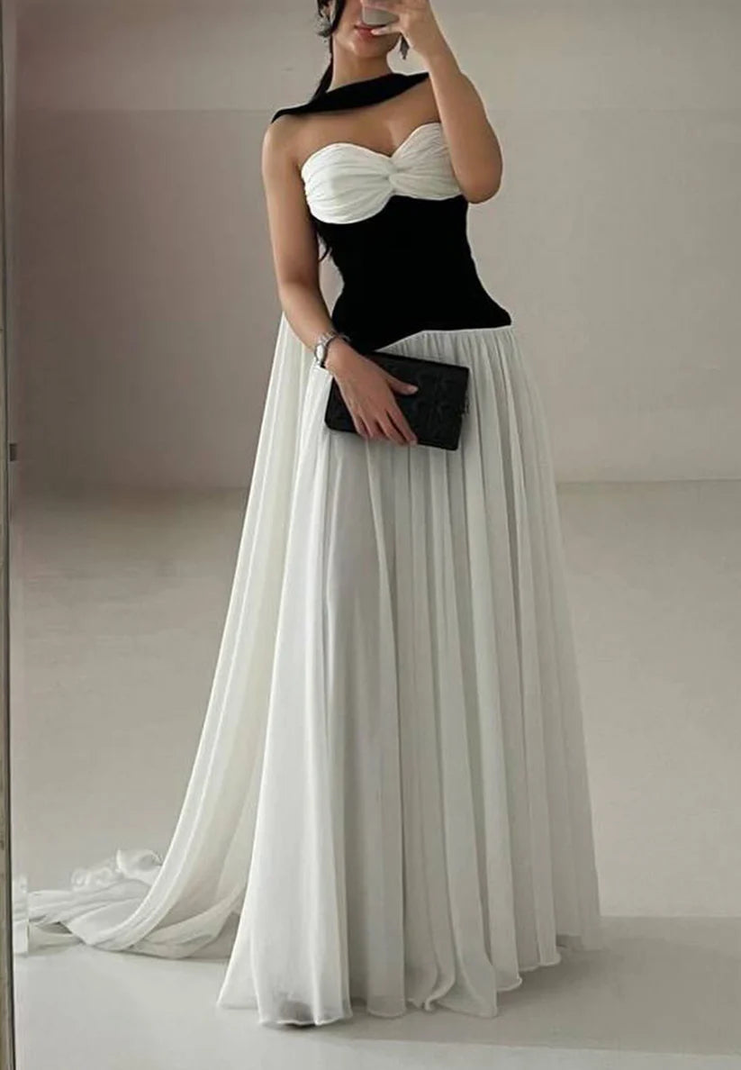 Sweetheart Sleeveless Corset Pleated Chiffon A-Line Formal Dress simple gentle atmospheric and unique desi Bring summer colors to enhance whiteness