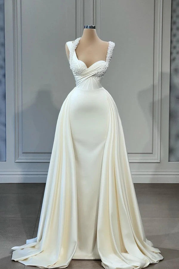 Sweetheart Sleeveless Mermaid Wedding Reception Dress Long With Pearls Simple gentle atmospheric and unique design