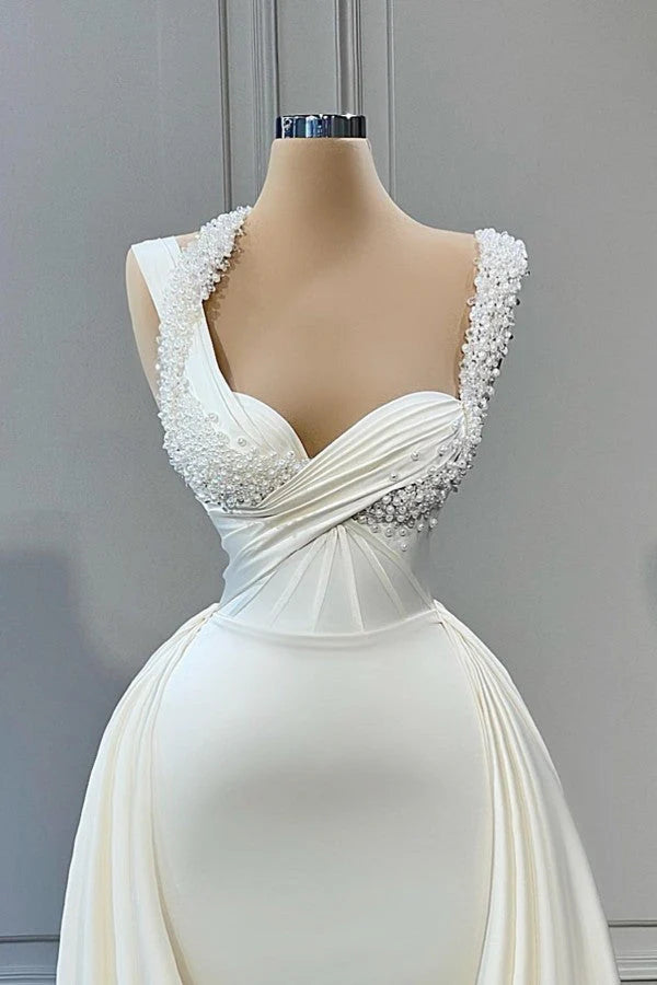 Sweetheart Sleeveless Mermaid Wedding Reception Dress Long With Pearls Simple gentle atmospheric and unique design