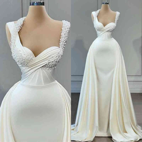 Sweetheart Sleeveless Mermaid Wedding Reception Dress Long With Pearls Simple gentle atmospheric and unique design