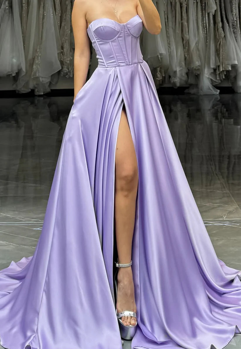 Sweetheart Sleeveless Pleated Sleek Satin A-Line Prom Dress simple gentle atmospheric and unique desi Bring summer colors to enhance whiteness