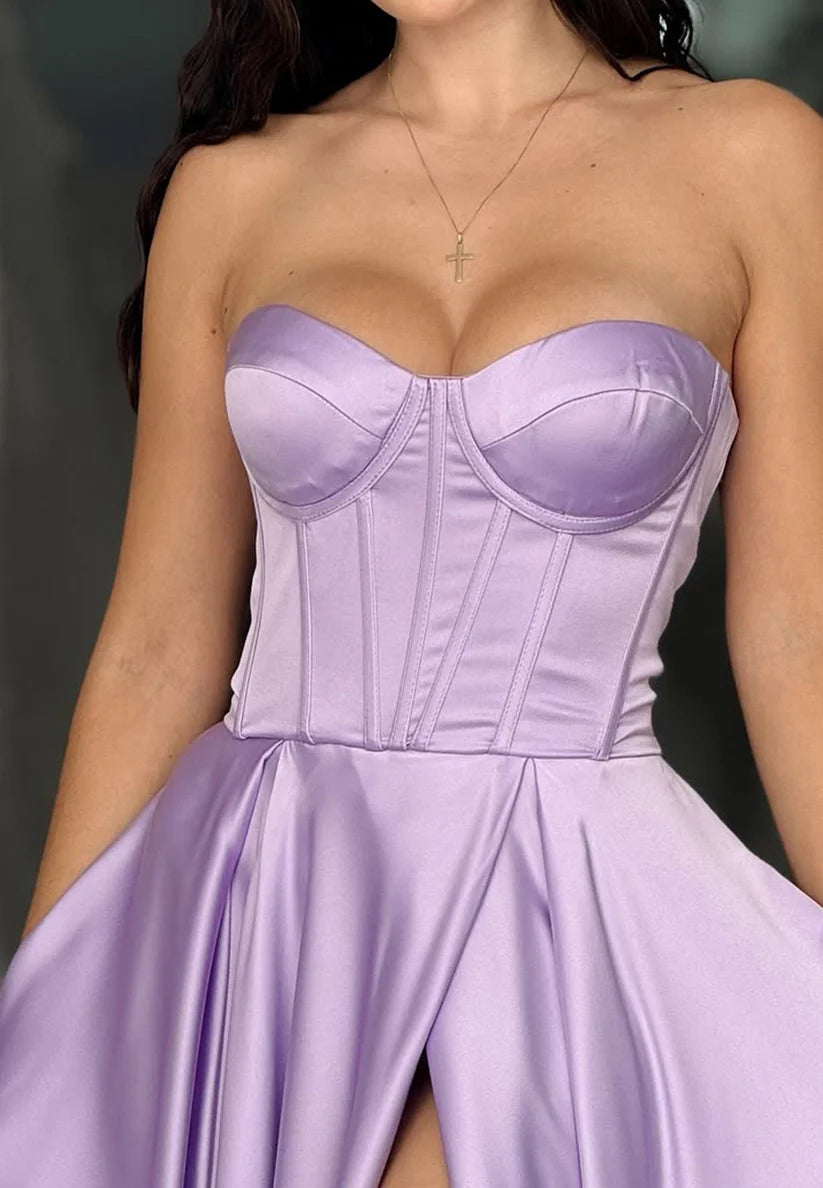 Sweetheart Sleeveless Pleated Sleek Satin A-Line Prom Dress simple gentle atmospheric and unique desi Bring summer colors to enhance whiteness