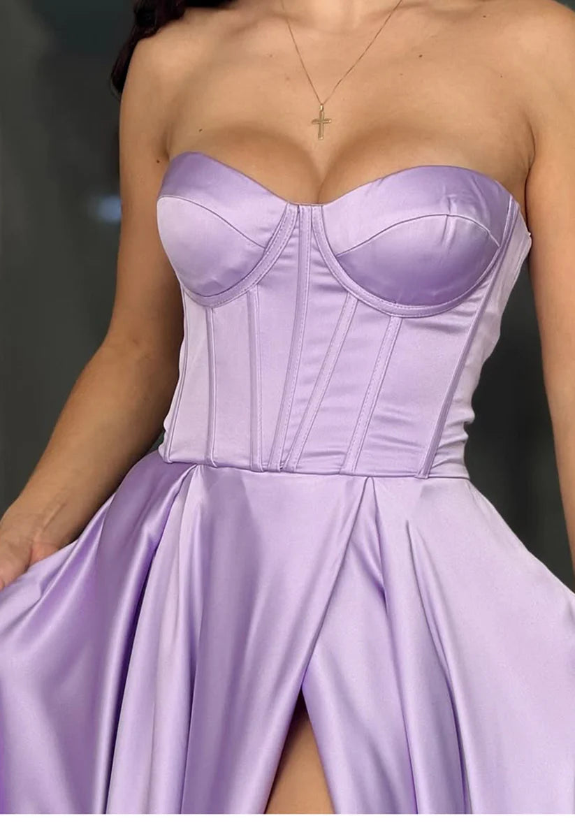 Sweetheart Sleeveless Pleated Sleek Satin A-Line Prom Dress simple gentle atmospheric and unique desi Bring summer colors to enhance whiteness