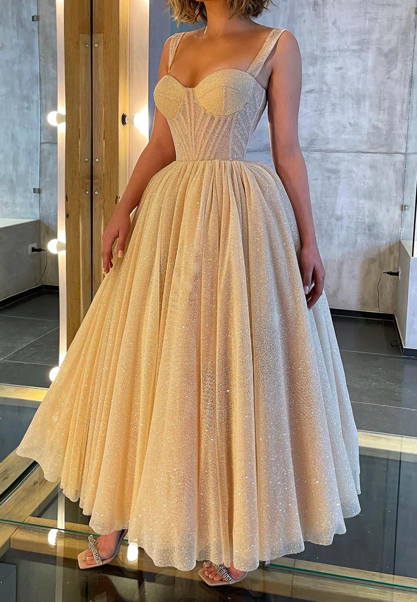 Sweetheart Sleeveless Pleated Tulle A-Line Prom Dress simple gentle atmospheric and unique desi Bring summer colors to enhance whiteness