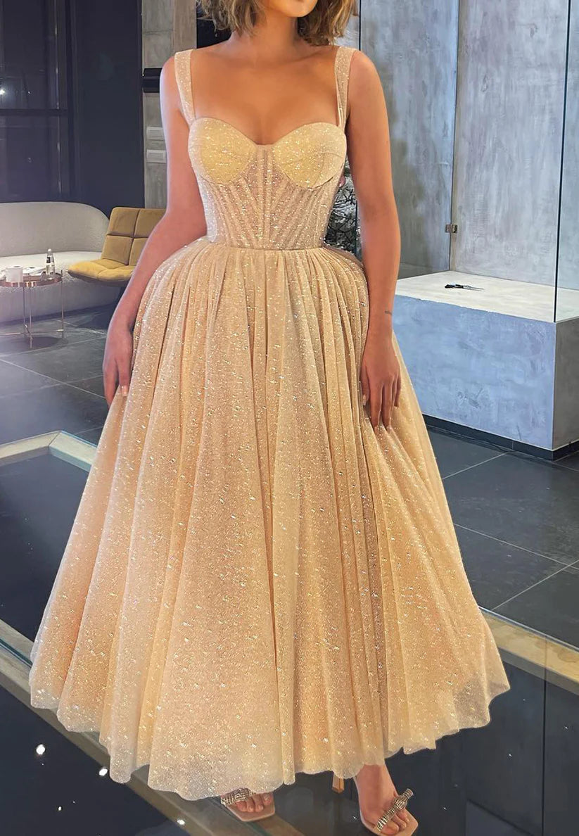 Sweetheart Sleeveless Pleated Tulle A-Line Prom Dress simple gentle atmospheric and unique desi Bring summer colors to enhance whiteness