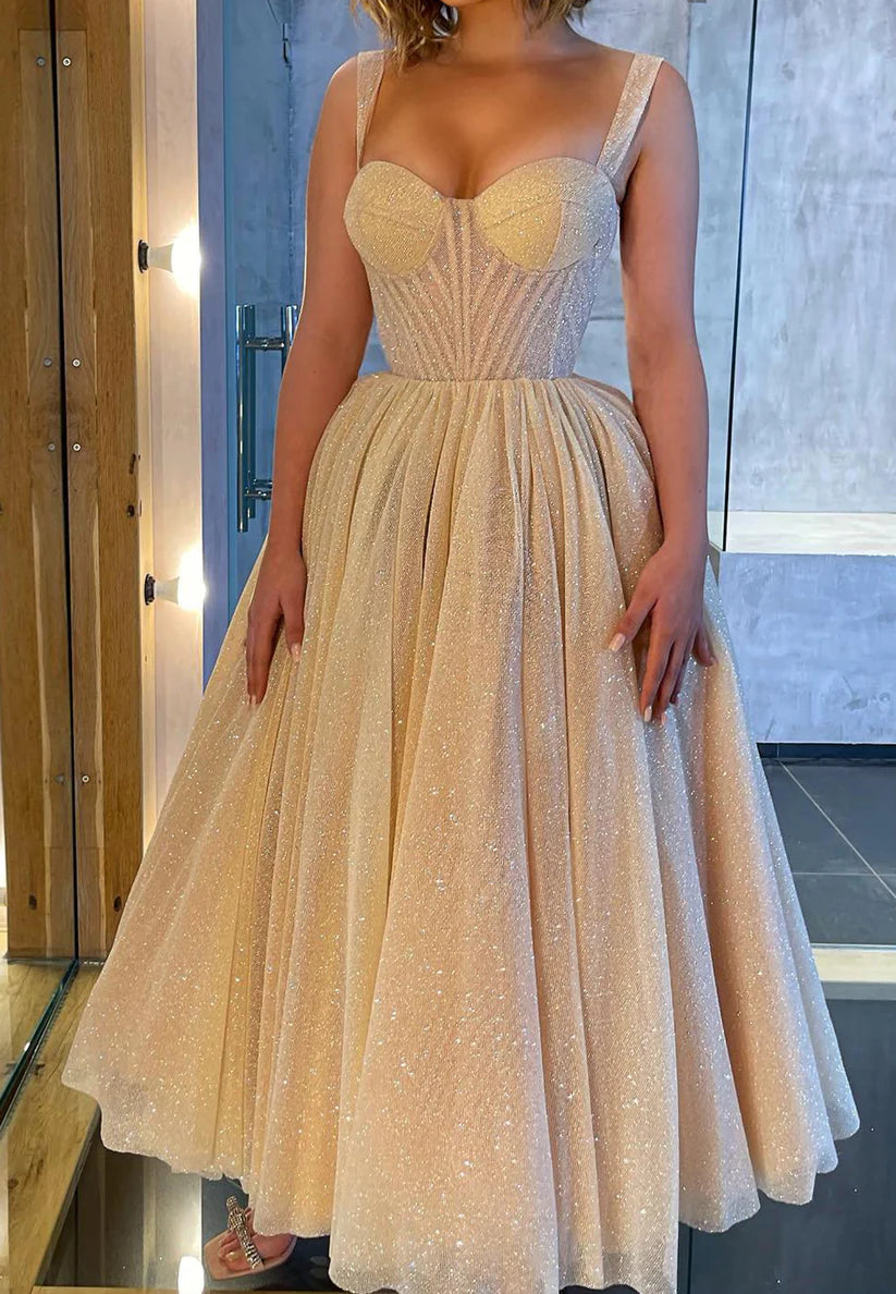 Sweetheart Sleeveless Pleated Tulle A-Line Prom Dress simple gentle atmospheric and unique desi Bring summer colors to enhance whiteness