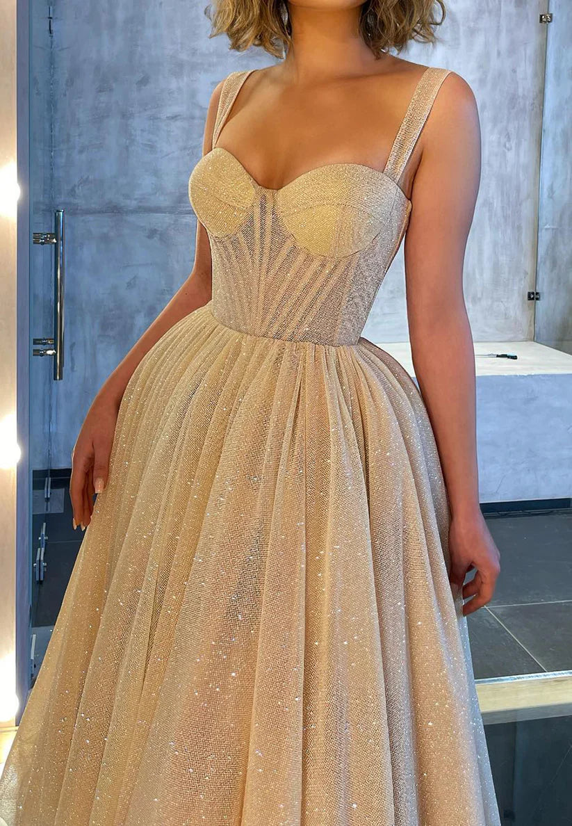 Sweetheart Sleeveless Pleated Tulle A-Line Prom Dress simple gentle atmospheric and unique desi Bring summer colors to enhance whiteness