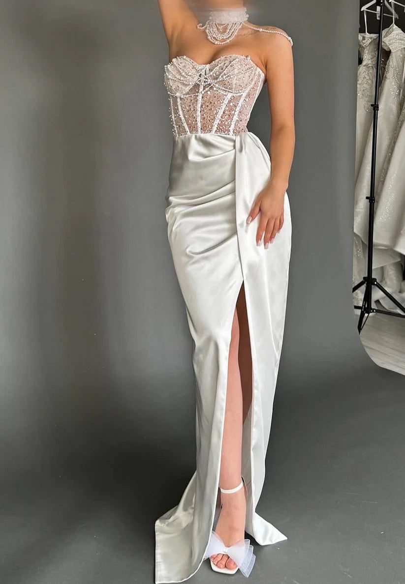 Sweetheart Sleeveless Sequins Beaded Sheath Prom Dress simple gentle atmospheric and unique desi Bring summer colors to enhance whiteness