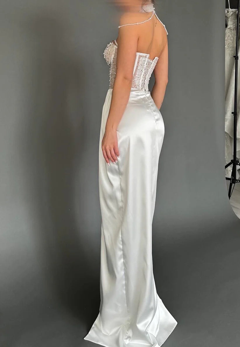 Sweetheart Sleeveless Sequins Beaded Sheath Prom Dress simple gentle atmospheric and unique desi Bring summer colors to enhance whiteness