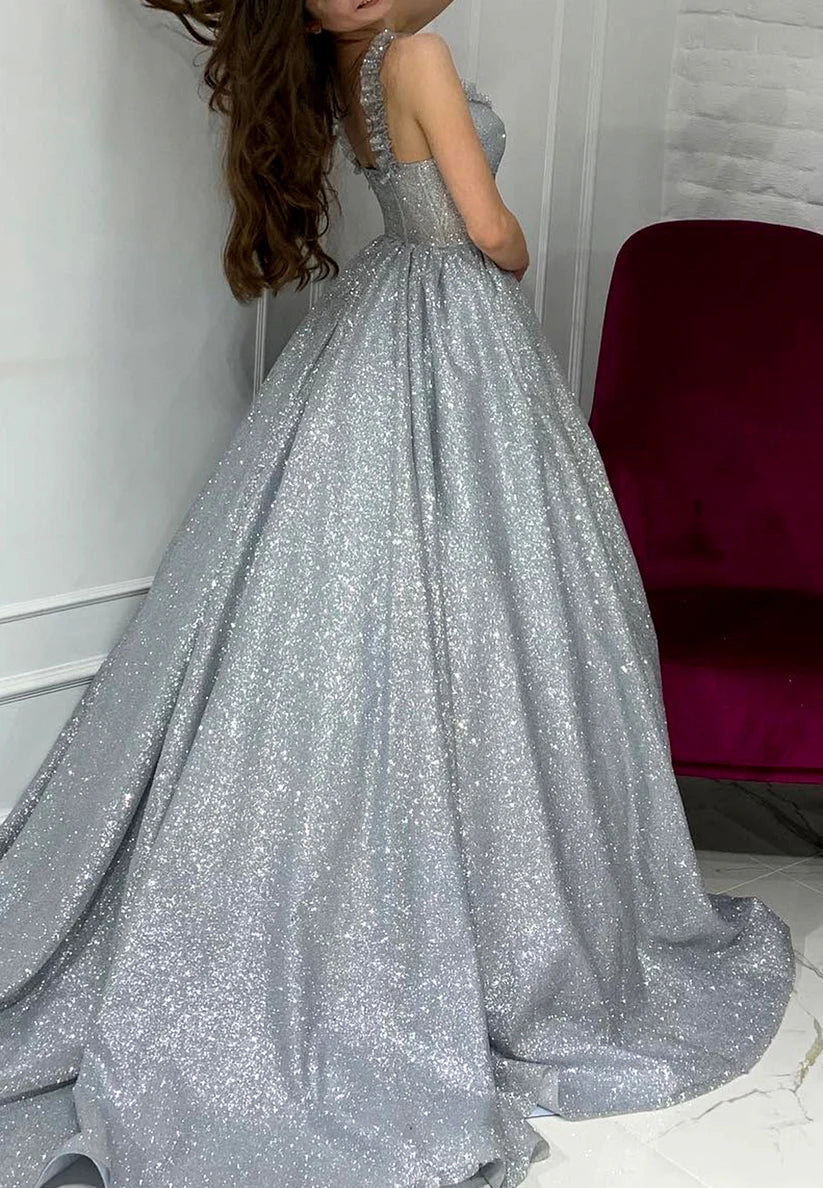 Sweetheart Sleeveless Sparkly Pleated Ball Gown Prom Dress simple gentle atmospheric and unique desi Bring summer colors to enhance whiteness
