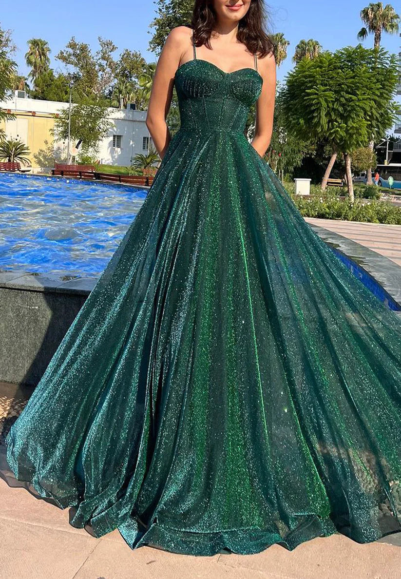 Sweetheart Sleeveless Tulle A-Line Prom Dress simple gentle atmospheric and unique desi Bring summer colors to enhance whiteness