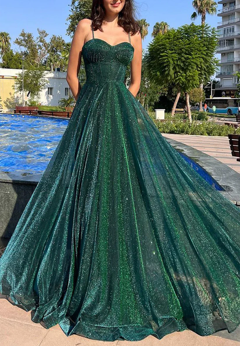 Sweetheart Sleeveless Tulle A-Line Prom Dress simple gentle atmospheric and unique desi Bring summer colors to enhance whiteness