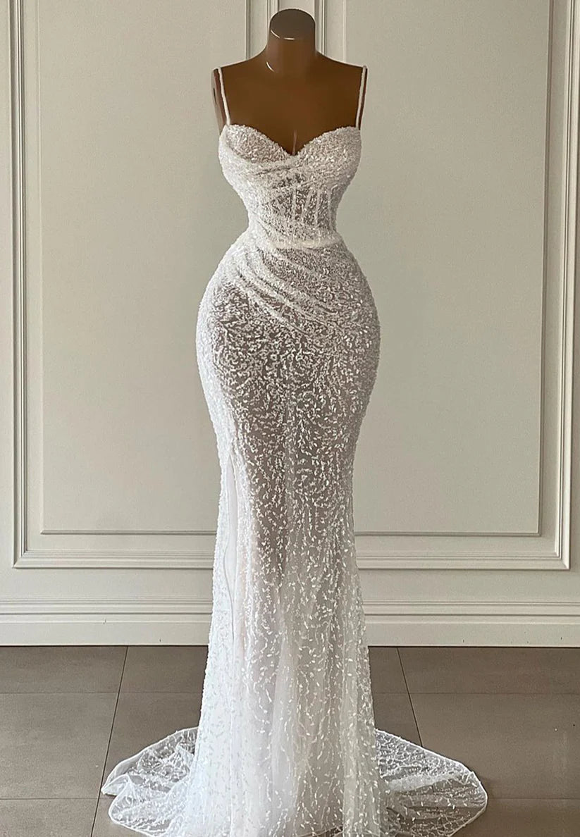 Sweetheart Spaghetti Straps Ruched Mermaid Prom Dress simple gentle atmospheric and unique desi Bring summer colors to enhance whiteness