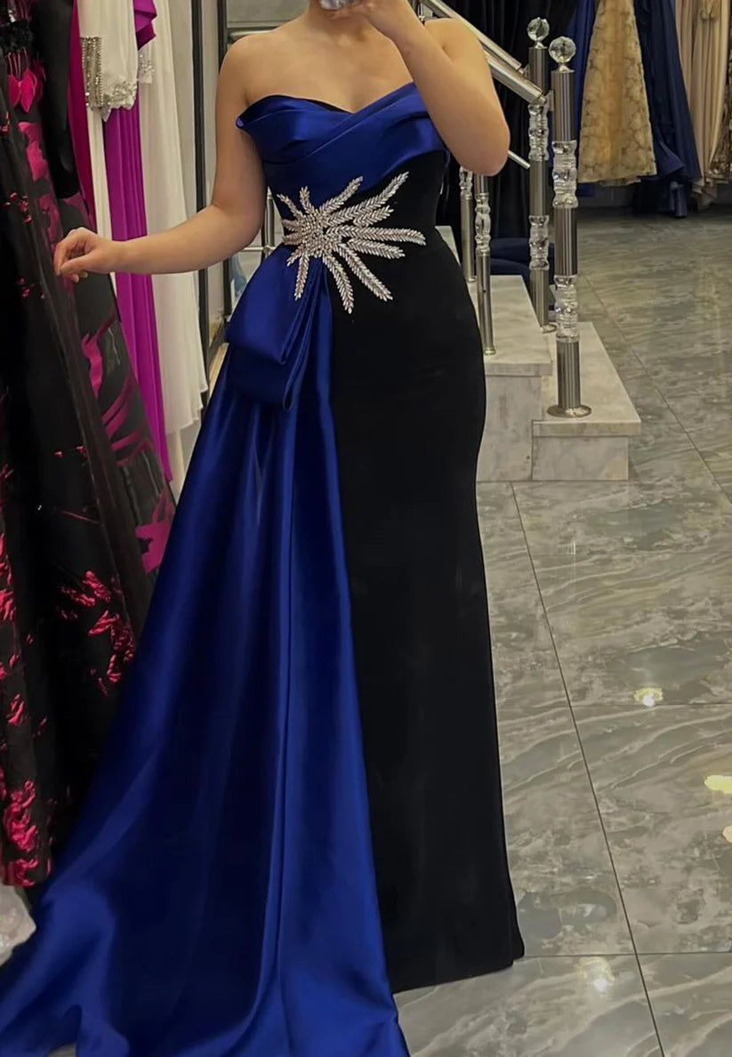 Sweetheart Strapless Pleated Beaded Evening Dress Sheath Mother of Bride Dress