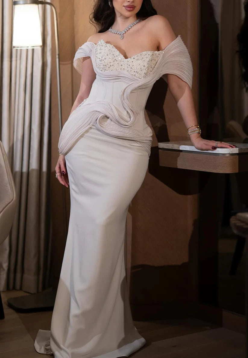 Sweetheart Strapless Pleated Beaded Mermaid Evening Dress simple gentle atmospheric and unique desi Bring summer colors to enhance whiteness