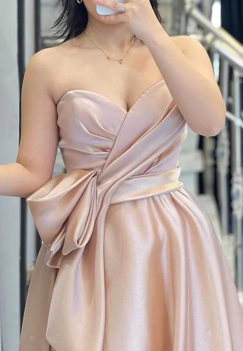 Sweetheart Strapless Pleated Sleek A-Line Evening Dress simple gentle atmospheric and unique desi Bring summer colors to enhance whiteness