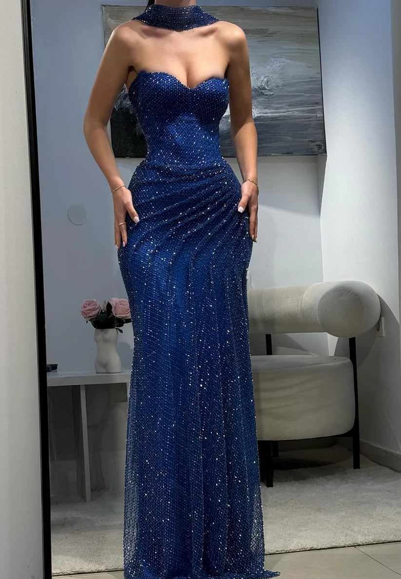 Sweetheart Strapless Pleated Sparkly with Scarf Mermaid Prom Dress simple gentle atmospheric and unique desi Bring summer colors to enhance whiteness