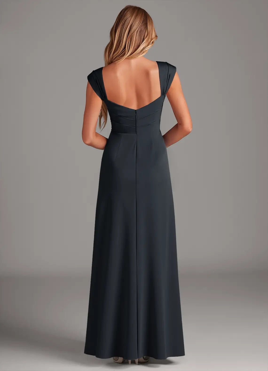 Teal Sweetheart Neck Maxi Dress with Side Slit and Open Back A-Line Pleated Stretch Satin Dress Bridesmaid Dresses