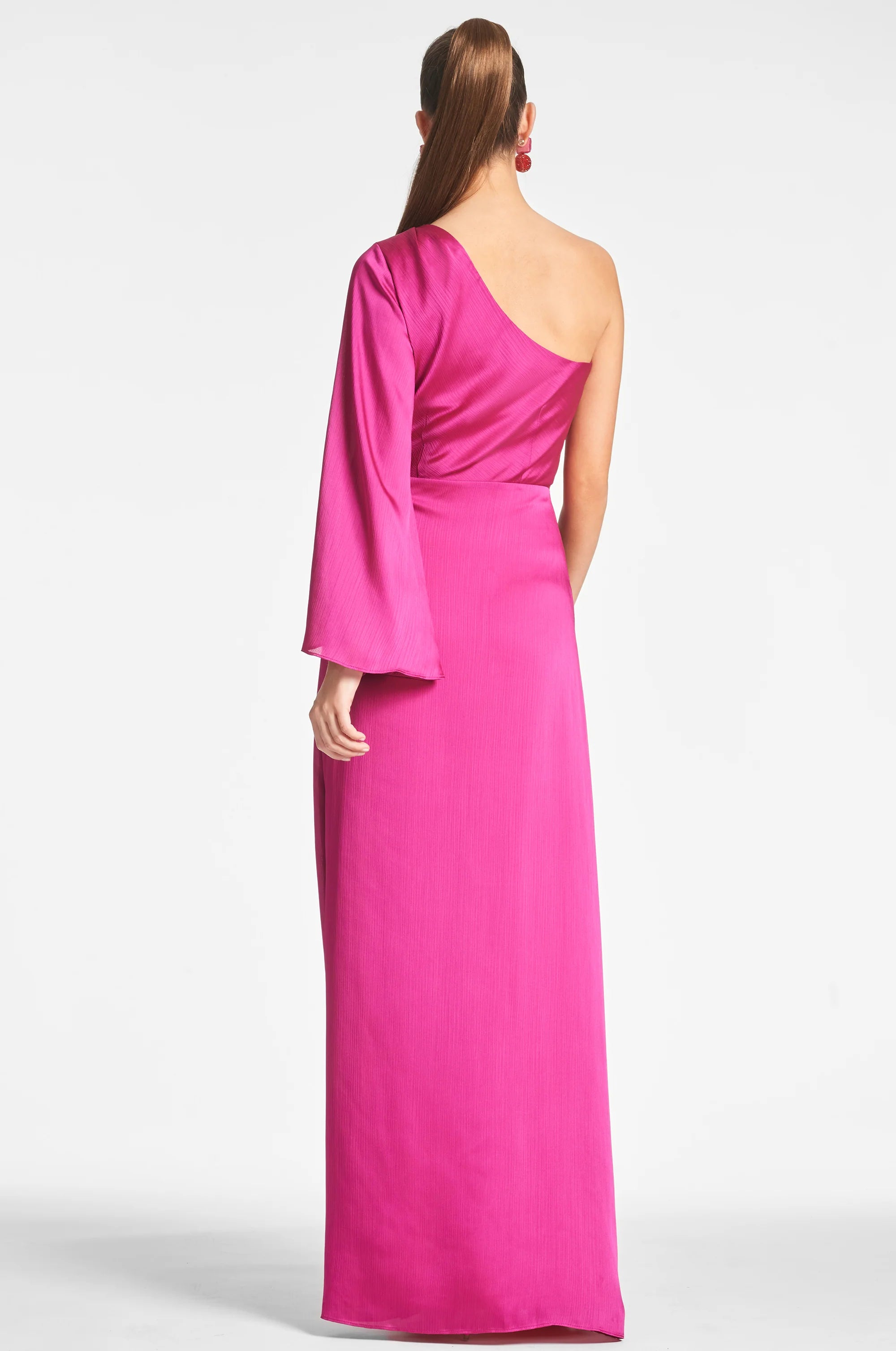 Textured One Sleeve Sheath One Shoulder Long Sleeve Zipper Back Floor Length Female Evening Dress
