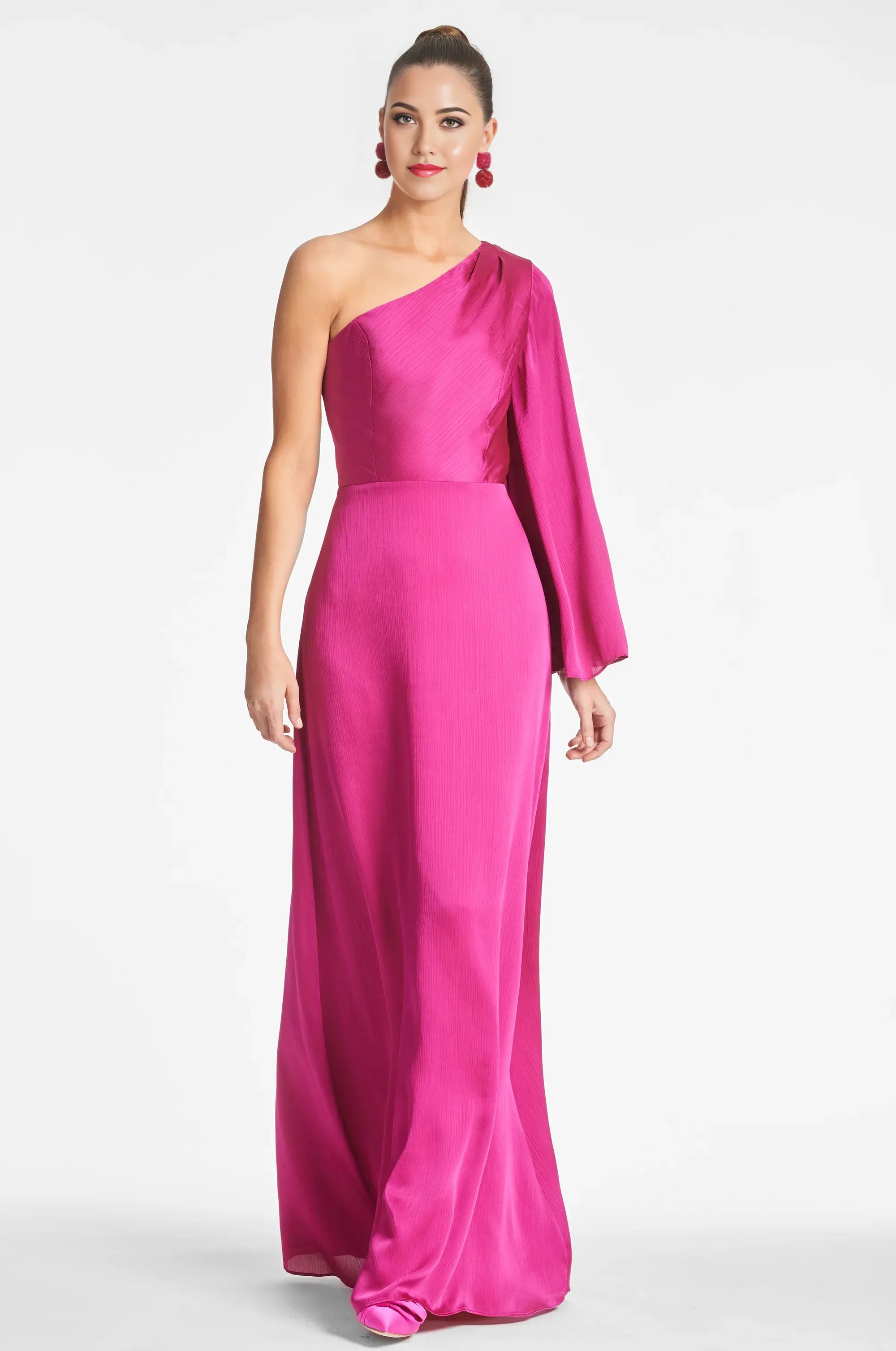 Textured One Sleeve Sheath One Shoulder Long Sleeve Zipper Back Floor Length Female Evening Dress