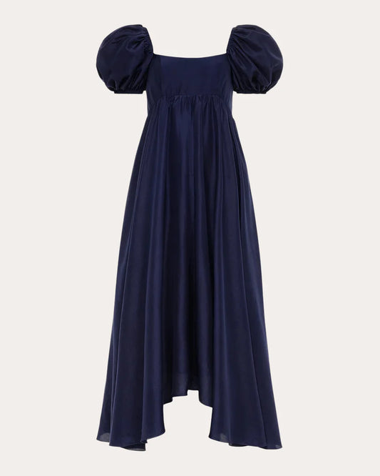The raw silk silhouette falls in gathered form from its empire waistline to asymmetric midi hem simple gentle atmospheric and unique desi Bring summer colors to enhance whiteness