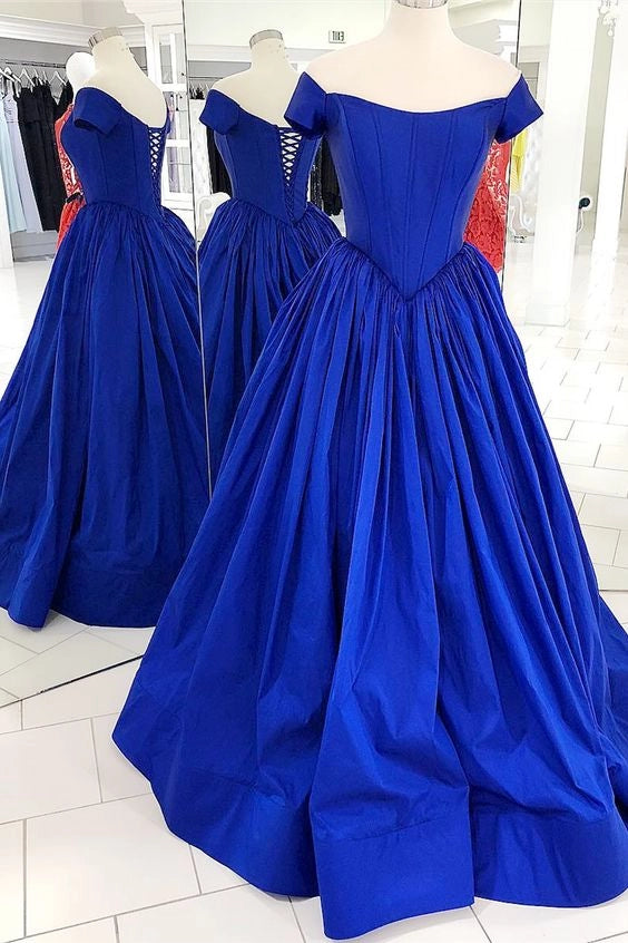 The royal blue court style dress features a one shoulder design and a tight corset style that is suitable for occasions such as dinners and dances,