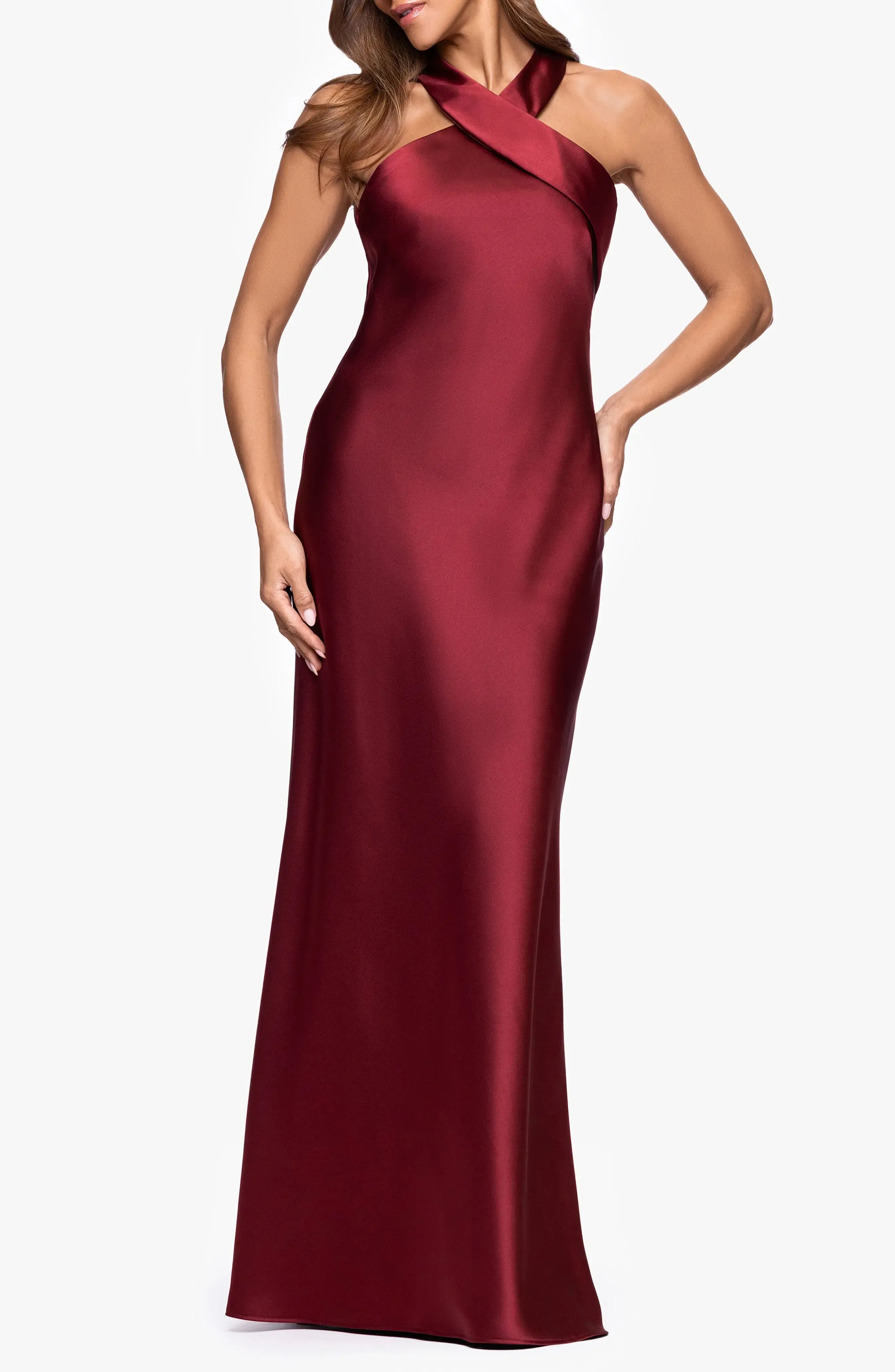 Tie Back Column Halter Neck Sleeveless Drape Back Floor Length Female Evening Dress