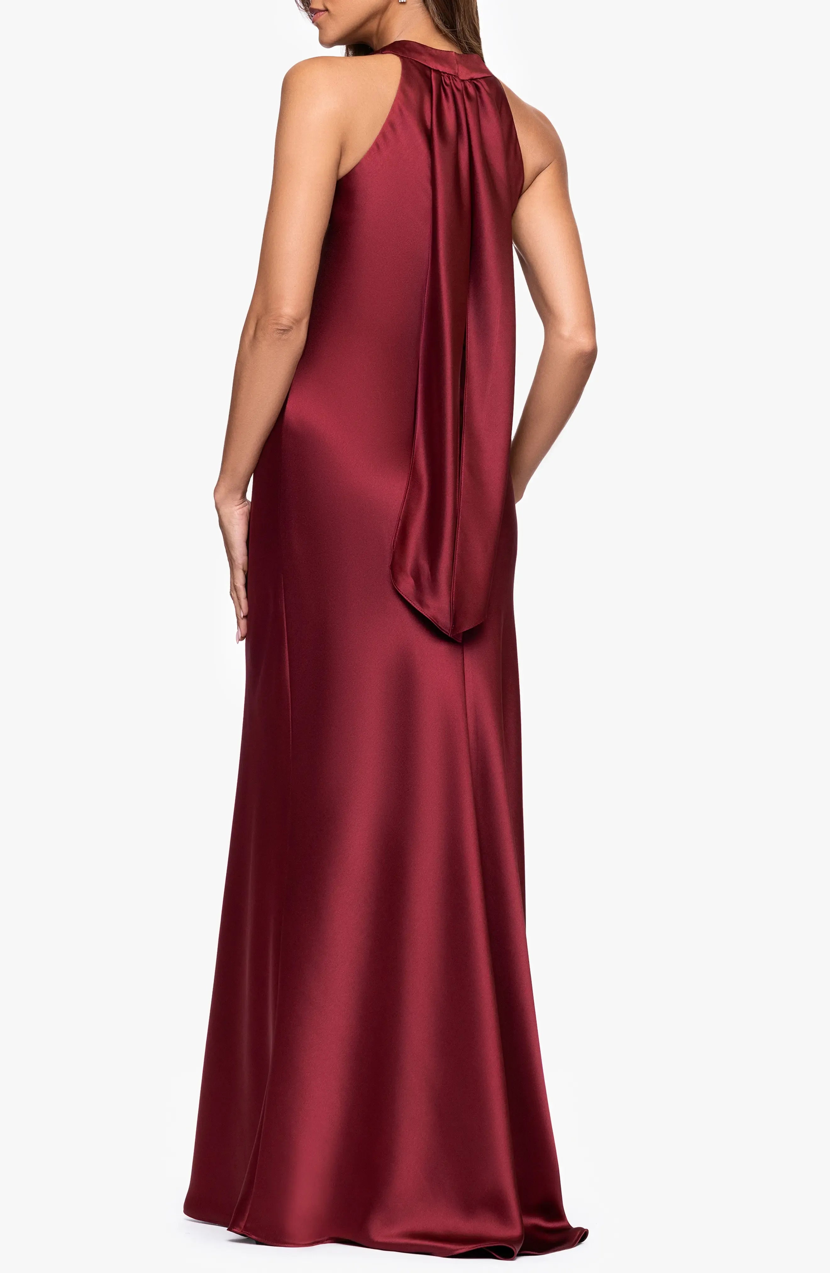 Tie Back Column Halter Neck Sleeveless Drape Back Floor Length Female Evening Dress