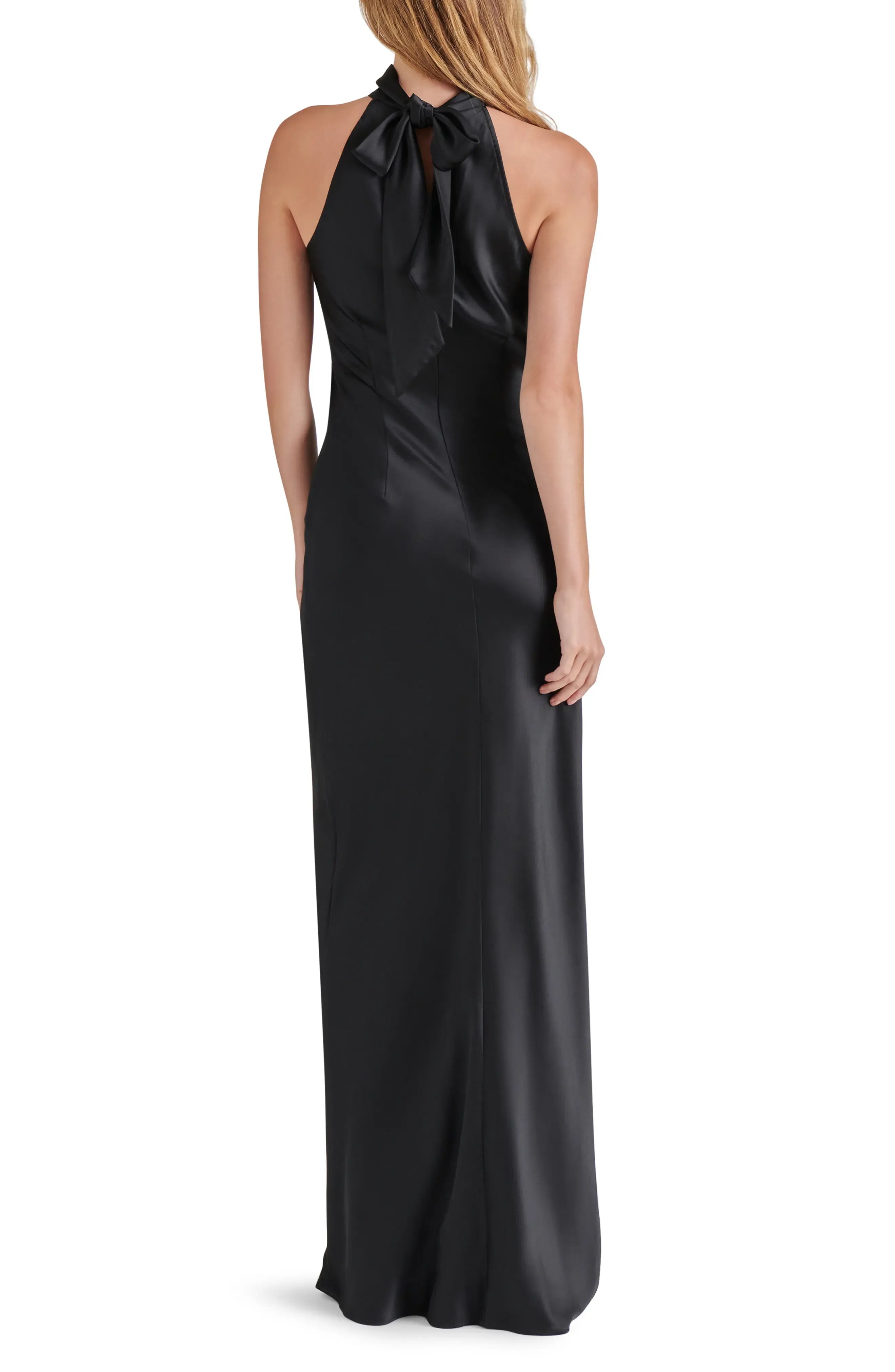 Tie Back Sheath Halter Neck Sleeveless Bow Back Floor Length For Ladies Evening Dress