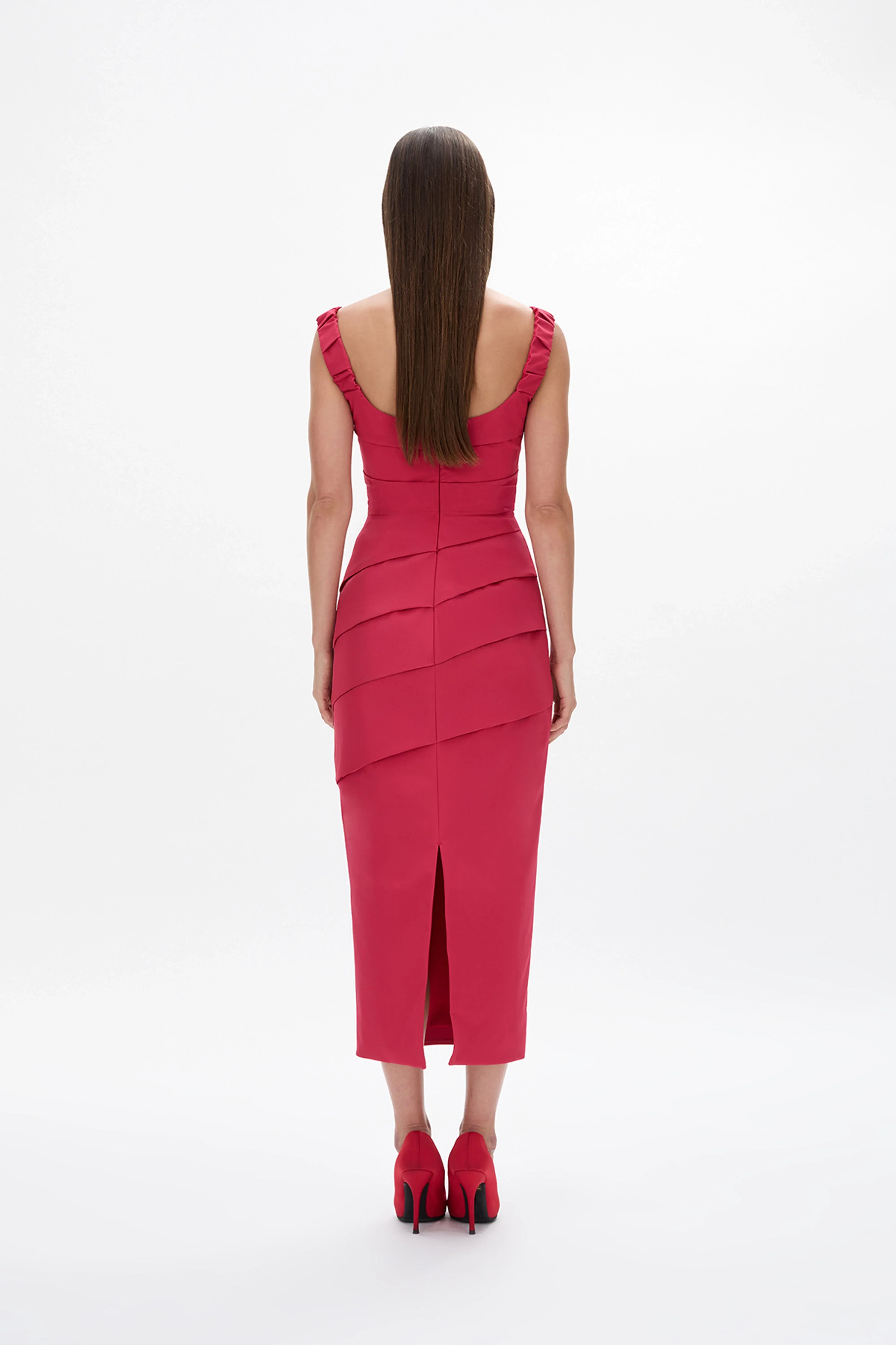 Tiered Sheath Square Neck Ruffled Sleeve Zipper Back Midi Length Hot Sale Prom Dress