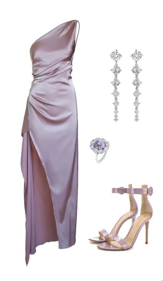 Trendy A line One Shoulder Pink Slit Prom Dresses Formal Summer Wedding Guest Dresses Wedding Guest Outfit  simple gentle atmospheric and unique desi Bring summer colors to enhance whiteness