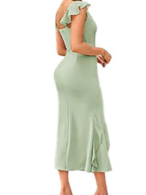 Trumpet Cowl Neck Sleeveless Ankle-Length Bridesmaid Dresses simple gentle atmospheric and unique desi Bring summer colors to enhance whiteness