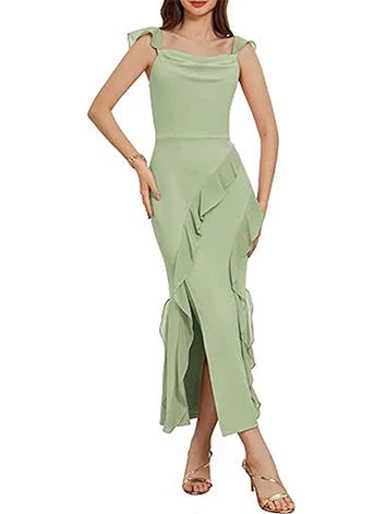 Trumpet Cowl Neck Sleeveless Ankle-Length Bridesmaid Dresses simple gentle atmospheric and unique desi Bring summer colors to enhance whiteness