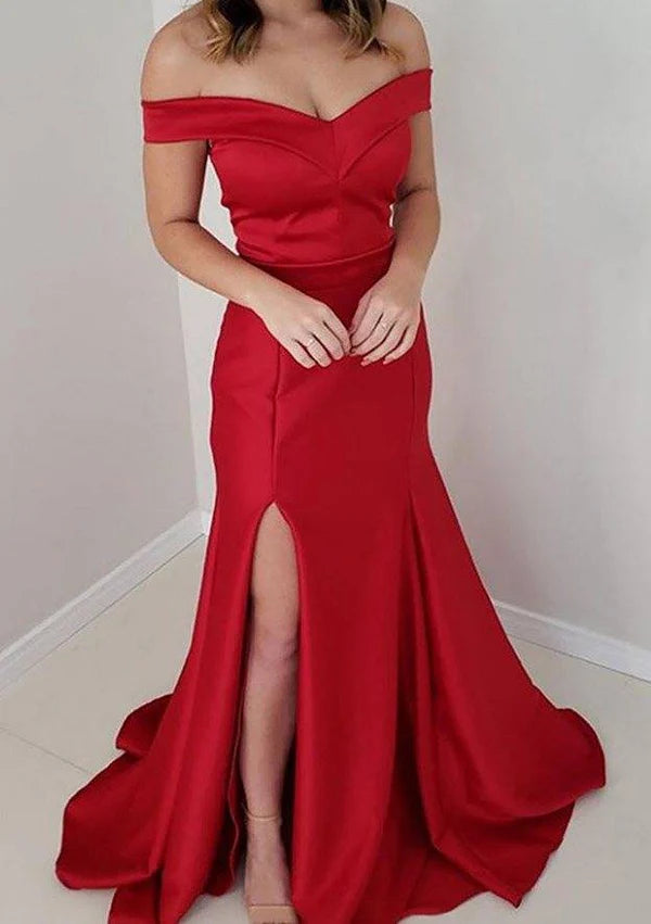 Trumpet/Mermaid Off-the-Shoulder Satin Long/Floor-Length Prom Dress/Evening DressSimple gentle atmospheric and unique design