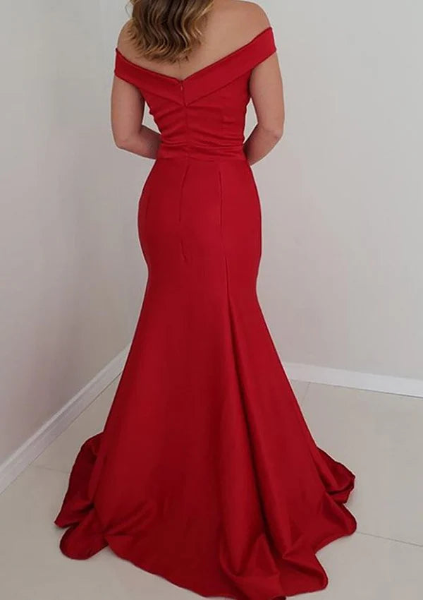 Trumpet/Mermaid Off-the-Shoulder Satin Long/Floor-Length Prom Dress/Evening DressSimple gentle atmospheric and unique design
