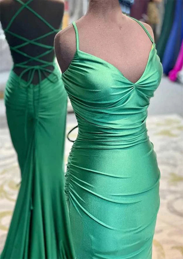 Trumpet/Mermaid V-Neck Prom Dress/Evening Dress with Pleated Sleeveless Sweep Train Jersey Simple gentle atmospheric and unique design