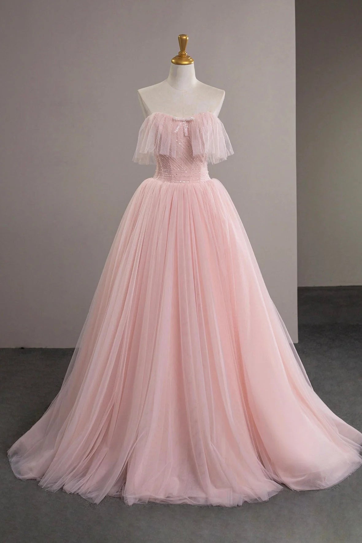 Tulle Beads Long Prom Dress Beautiful Off the Shoulder Party Dress simple gentle atmospheric and unique desi Bring