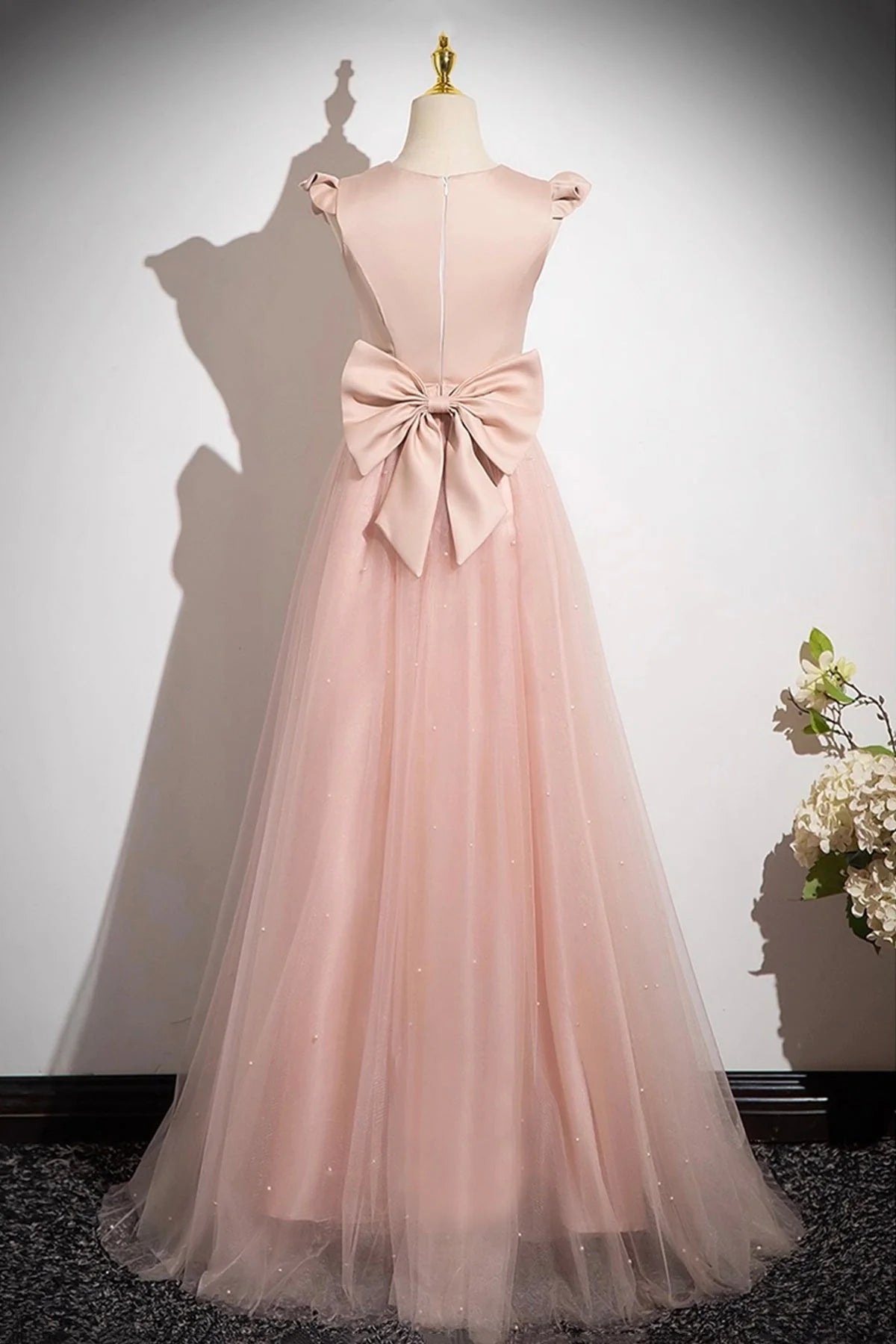 Tulle Long Prom Dress Beautiful Pink Evening Party Dress simple gentle atmospheric and unique desi Brin